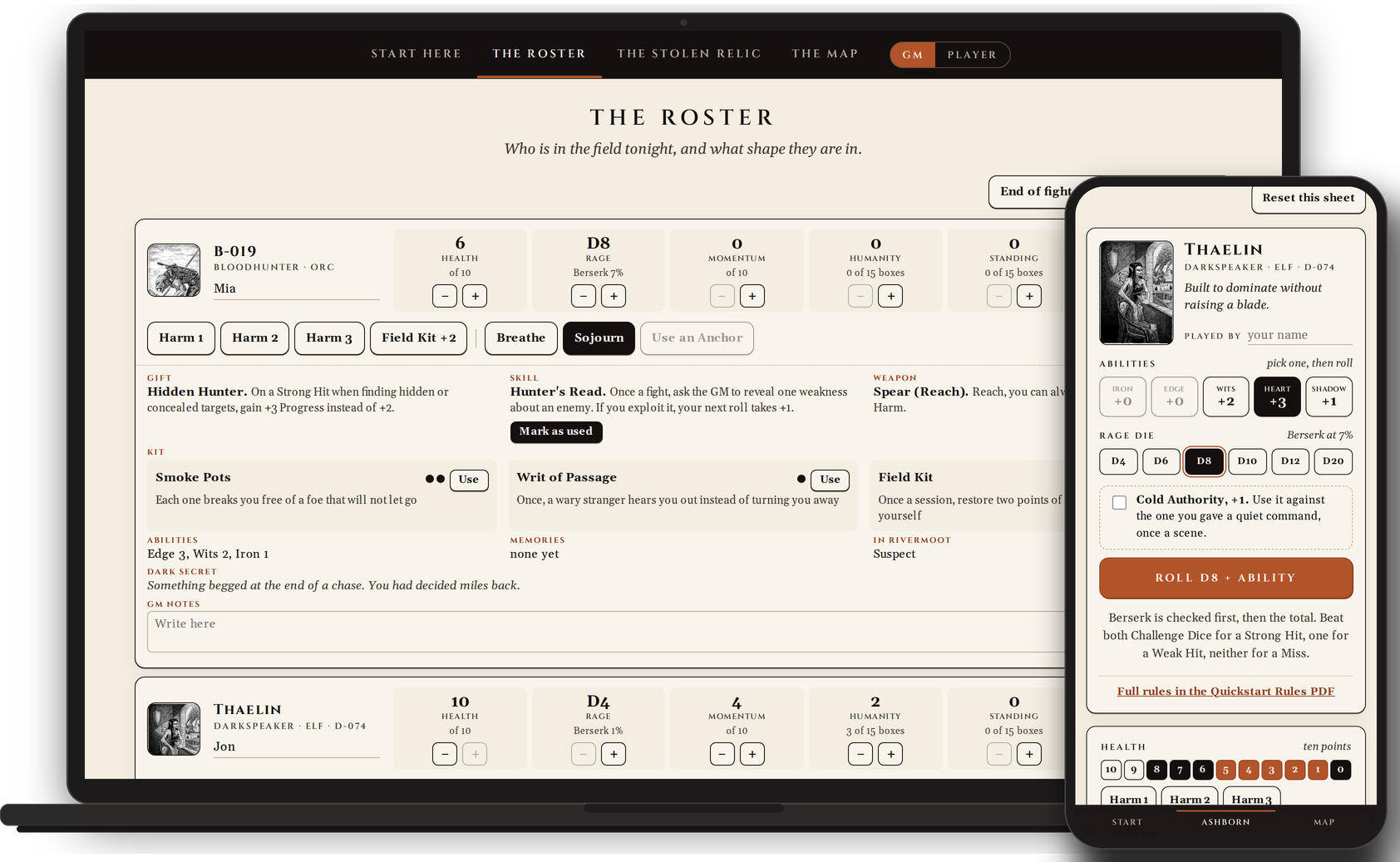 The Ashborn Ledger on a laptop and a phone