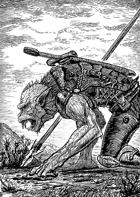 Bloodhunter, an orc with a spear