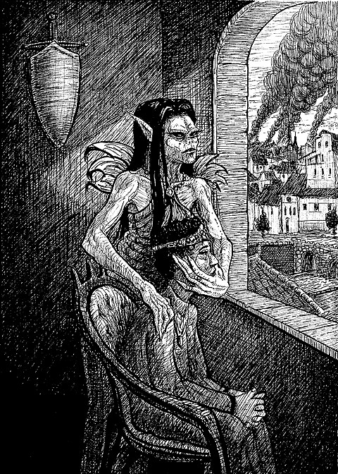 Darkspeaker, an elf with a scepter