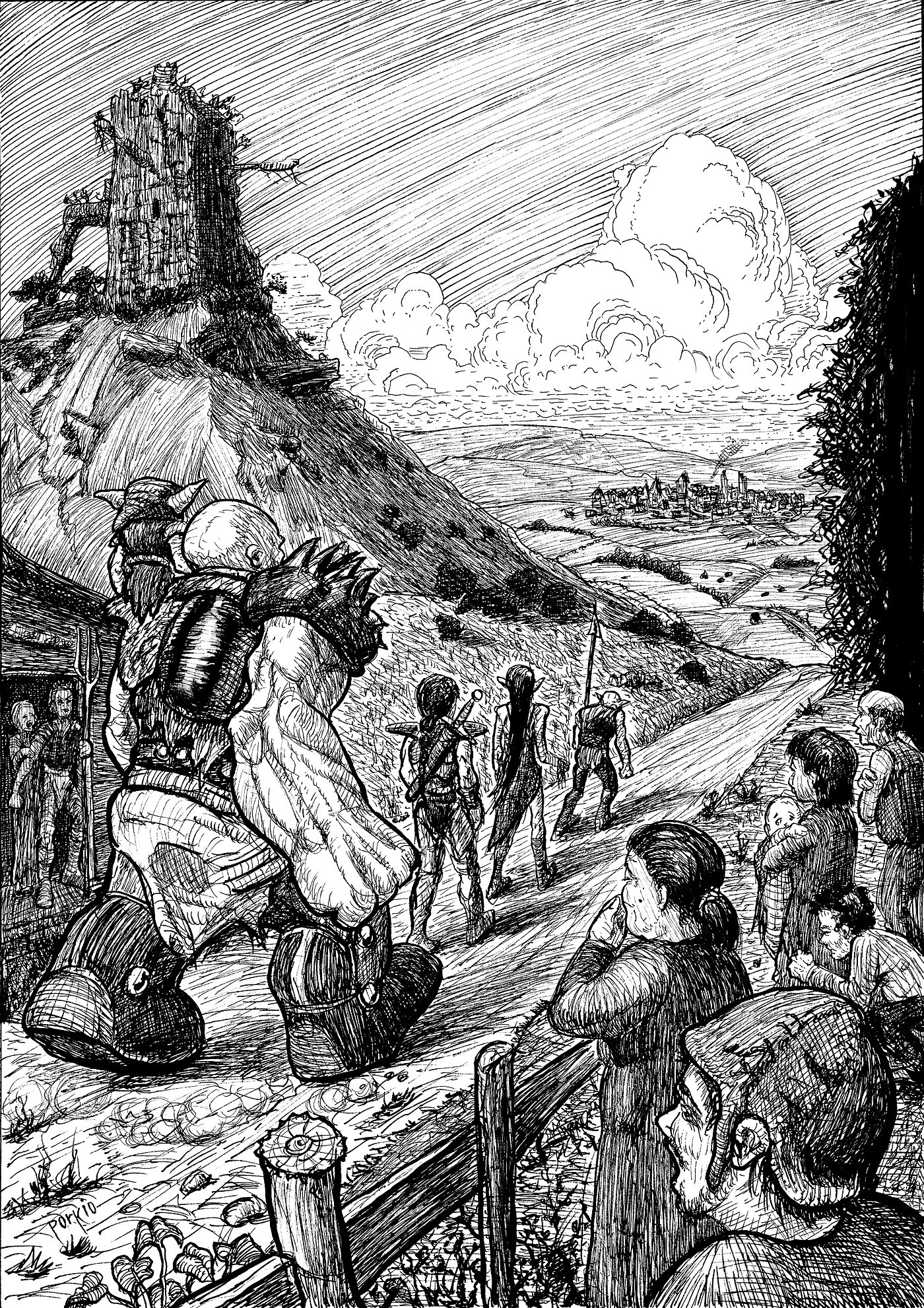 An Ashborn on the road above the Vale, ink on paper by Joe Porkio