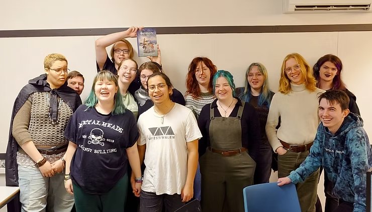 Students at Bjerkely Folk High School with the Silverheart book